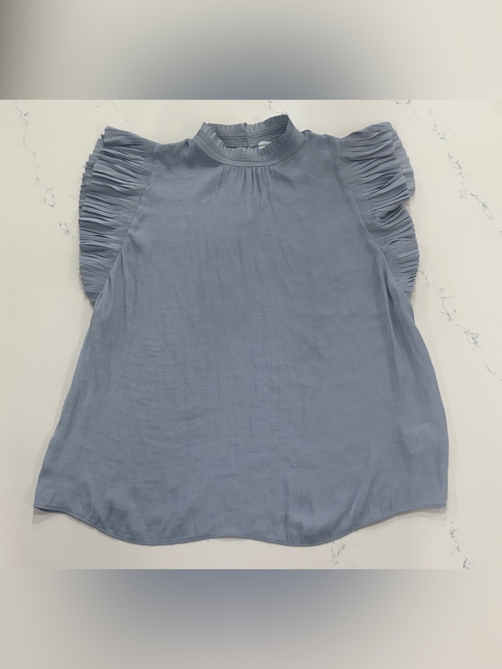 Maison d’Amélie Paris Dusty Blue Pleated Ruffle Sleeve Blouse Size S